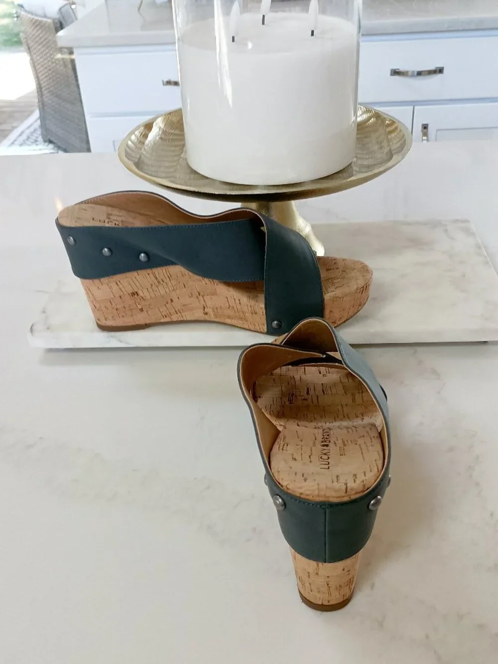 LUCKY BRAND VEGAN MILLER CORK WEDGE SANDALS